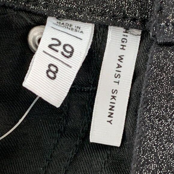 LOFT sz 8 29 Pants Black Sparkle Skinny Slim Pockets High Waist 28" Inseam New - Picture 9 of 11